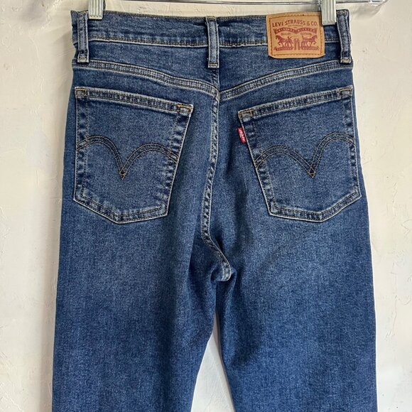 Levi’s Wedgie Skinny High Rise Distressed Raw Hem Dark Wash Jeans Women's 27 - Picture 5 of 10